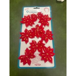 Vintage Berwick Trim Accents Decorative Poinsettias 9 Pack Red Velvet Crafting